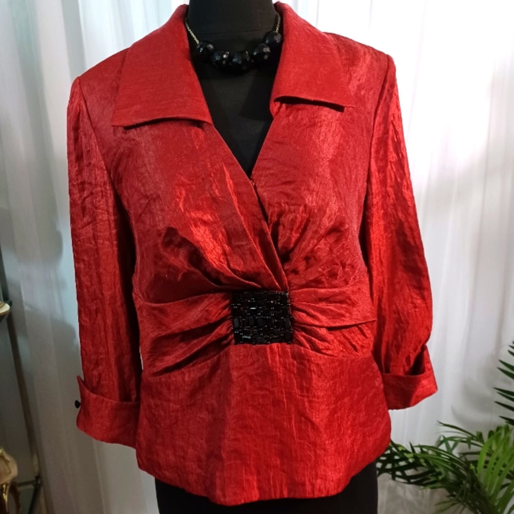Vintage J.R. Nites by Carol Lin, Burgundy Blouse, Size:14